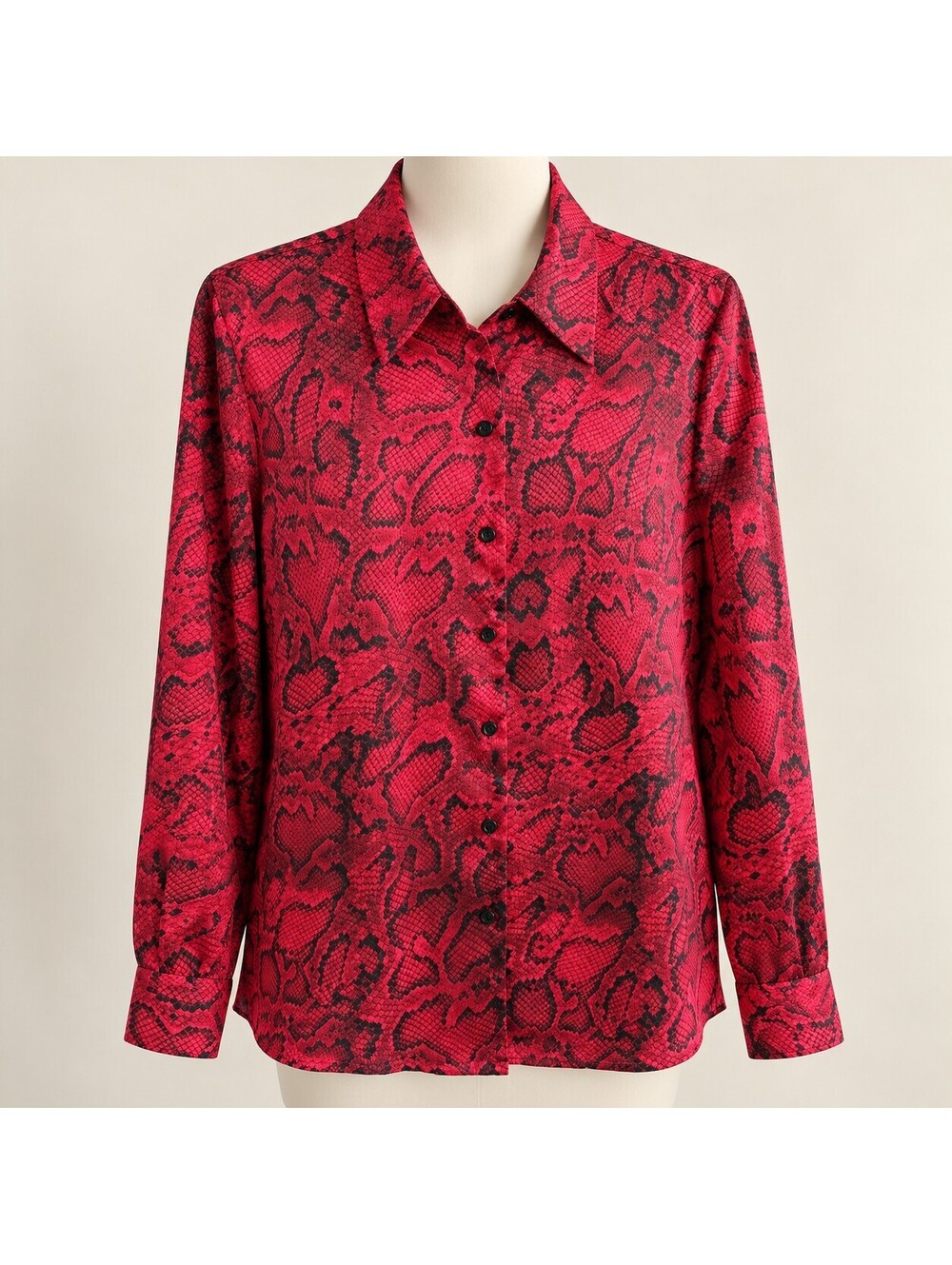 Jones New York Signature Red Black Snake Print Button Front Blouse Medium